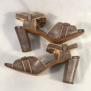 Modern Vintage Leather Strappy Sandals Heels Indy Brown Size 38.5, 7.5-8 US